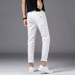 Pantalones vaqueros ajustados blancos para hombre, ropa de estilo clásico, elásticos de alta calidad, de marca, otoño