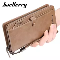 Baellerry-billetera larga a la moda para hombre, tarjetero con cremallera, monedero de cuero, monedero sólido, monedero masculino de alta calidad, 2024