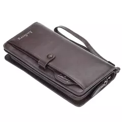 Imagen de Baellerry-billetera larga a la moda para hombre, tarjetero con cremallera, monedero de cuero, monedero sólido, monedero masculino de alta calidad, 2024