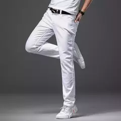Brother Wang-pantalones vaqueros blancos para hombre, pantalones elásticos de moda, informales, de estilo clásico, ajustados y suaves, de marca avanzada - comprar en línea