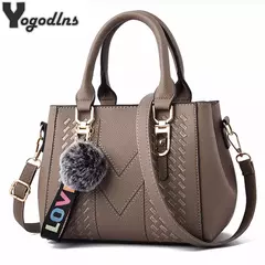 Bolsos de mensajero bordados, bolsos de cuero para mujer, bolsos para mujer, bolso principal de mano con bola de pelo para mujer