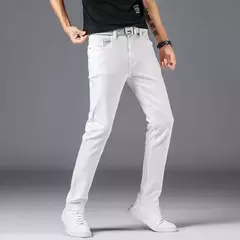Pantalones vaqueros ajustados blancos para hombre, ropa de estilo clásico, elásticos de alta calidad, de marca, otoño