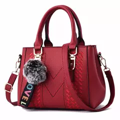 Bolsos de mensajero bordados, bolsos de cuero para mujer, bolsos para mujer, bolso principal de mano con bola de pelo para mujer