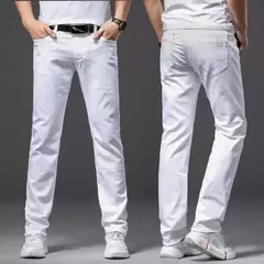 Brother Wang-pantalones vaqueros blancos para hombre, pantalones elásticos de moda, informales, de estilo clásico, ajustados y suaves, de marca avanzada - comprar en línea