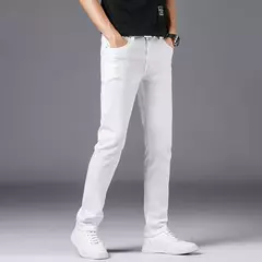 Pantalones vaqueros ajustados blancos para hombre, ropa de estilo clásico, elásticos de alta calidad, de marca, otoño