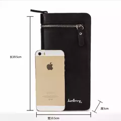 Baellerry-billetera larga de cuero PU con doble cremallera para hombre, bolsillo para teléfono de gran capacidad, cartera clásica multifunción para hombre 2022 - tienda en línea