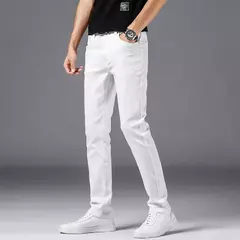 Pantalones vaqueros ajustados blancos para hombre, ropa de estilo clásico, elásticos de alta calidad, de marca, otoño - online store