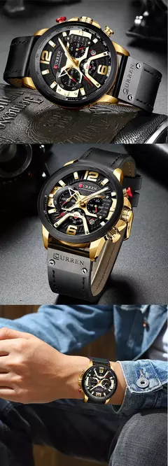 Image of Relojes deportivos CURREN informales para hombre, reloj de pulsera de Cuero militar de lujo de marca superior, reloj de pulsera para hombre, reloj de pulsera cronógrafo de moda