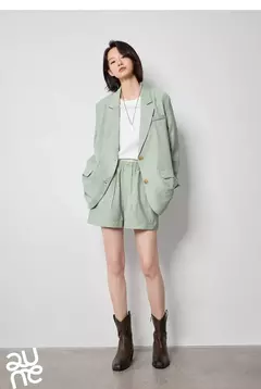TOYOUTH-Blazer de lino para mujer, chaqueta de oficina con cuello vuelto, ropa de trabajo, novedad de verano, 2024 - tienda en línea