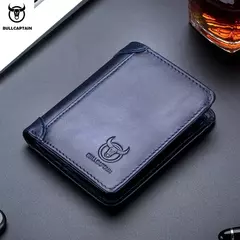 BULLCAPTAIN, nueva cartera de cuero genuino para hombre, Mini tarjetero pequeño, monedero para hombre, cartera RFID de bolsillo, moneda de alta calidad - Eleganzie