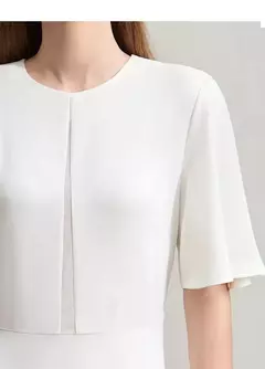 Amii-Vestidos minimalistas de verano para mujer, traje liso con cuello redondo, malla empalmada, manga larga con volantes, cintura francesa, 2024 - tienda en línea