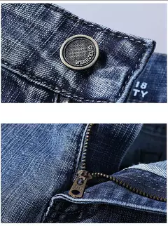 Image of Pantalones vaqueros clásicos de moda de negocios para hombre, pantalones vaqueros informales rectos elásticos azules y negros para trabajo, ropa de marca para hombre