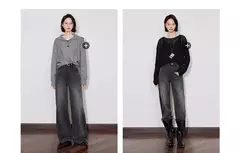 TOYOUTH mujeres Denim Jeans 2024 Otoño Invierno nueva cintura media recta pierna ancha pantalones largos - tienda en línea