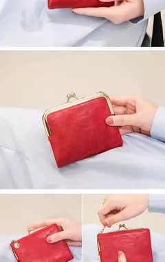 MIYIN-cartera pequeña de cuero para mujer, monedero Vintage plegable, compacto, con cremallera y cierre de beso