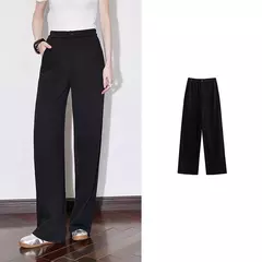 TOYOUTH, pantalones informales para mujer, primavera 2025, nuevos pantalones largos de algodón de pierna ancha rectos ajustados de cintura alta, color blanco - comprar en línea