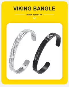 Vnox Pulseras vikingas nórdicas para hombres y mujeres, brazalete de acero inoxidable martillado hecho a mano, joyería de regalo Rock Punk - tienda en línea