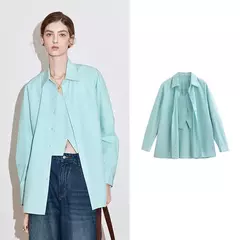 TOYOUTH camisa a rayas para mujer 2025 primavera nueva Lyocell algodón manga larga blusa versátil camisa Tops azul - tienda en línea