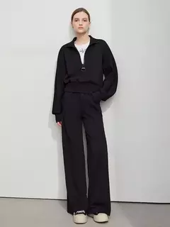 AMII-pantalones de pierna ancha minimalistas para mujer, pantalón largo negro, holgado, informal, versátil, con cintura elástica, primavera 2025 12521056 - online store