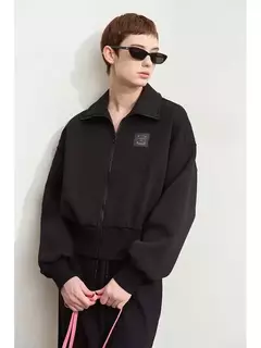 Amii-abrigo corto informal con cremallera para mujer, sudadera holgada de cuello alto, chaqueta deportiva de calle, Otoño, 2024, 12443222