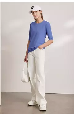AMII minimalismo 2025 camisetas de verano para mujer nuevo algodón elástico media manga recta sólida básico Oficina señora Tops 12412016 en internet