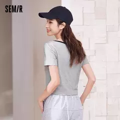 Imagen de SemirUnderwear Tops de manga corta para mujer, ropa interior Simple, se puede usar fuera del cuello cuadrado, camisa delgada de fondo