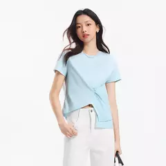 Semir-Camiseta de manga corta para mujer, diseño recortado, dobladillo dividido, Top de algodón de verano, ajuste relajado para estilo informal y elegante, 2025 - tienda en línea