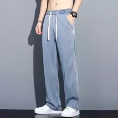 NOVEDAD DE VERANO 20224, pantalones vaqueros suaves de tela Lyocell para hombre, pantalones rectos finos sueltos con cordón en la cintura elástica, pantalones casuales de Corea - buy online