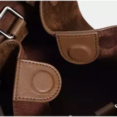 Imagen de Bolso de hombro tipo bandolera de piel de ante de lujo, bolso tipo cubo tipo cesta de compras de alta calidad, bolso marrón clásico de moda para mujer