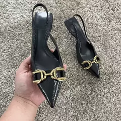 Zapatos de tacón alto de aguja para mujer, calzado de cuero negro, punta estrecha, Sexy, talla grande 42, 2023 - Eleganzie