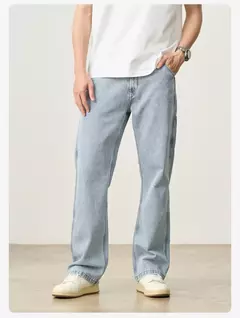 Image of SIMWOOD 2025 Primavera Verano nuevos pantalones vaqueros sueltos relajantes para hombres pantalones vaqueros Cargo de tela de 11oz