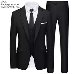 Imagen de Traje elegante para hombre para boda, 3 piezas, 2 conjuntos, Blazers, chaquetas completas, chaleco, pantalones, abrigos de lujo a la moda, traje clásico Formal 2025