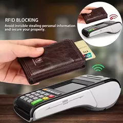 Bullcaptain-tarjetero para hombre, billetera con bloqueo RFID, caja de aluminio protegida, billeteras de cuero con Clip para dinero, tarjetero