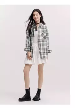 Semir camisa de manga larga para mujer estilo medio largo de gran tamaño primavera 2025 nueva primavera Top a cuadros Vintage - Eleganzie