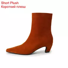 QUTAA-Botines de piel auténtica con tacón cónico para mujer, botas de tacón alto de Metal con punta cuadrada, talla 34-39, para otoño e invierno, 2025 - online store