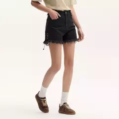 Semir-pantalones cortos de cintura alta para mujer, Shorts negros con borde enrollado, alargamiento de piernas, novedad de verano 2024 - Eleganzie
