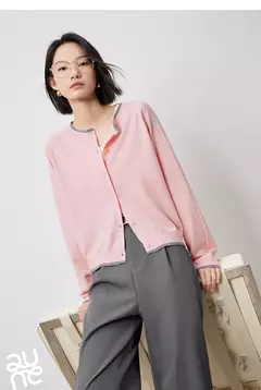 Imagen de TOYOUTH-suéter de punto para mujer, cárdigan de manga larga con botones y cuello redondo, Color contrastante, novedad de otoño, 2024
