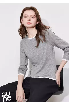 TOYOUTH-Camiseta de manga larga para mujer, Tops versátiles de dos piezas falsos con empalme contrastante de Lyocell, primavera 2025 en internet