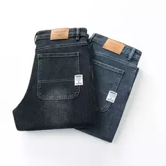 Pantalones vaqueros elásticos de cintura alta para hombre, Jeans clásicos de negocios informales para oficina, a la moda, color azul marino, otoño e invierno, nuevos - online store