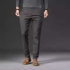 Pantalones informales 97% algodón para hombre, moda de otoño, cómodos, elásticos, ajustados, rectos, de negocios, negro, verde militar, caqui on internet