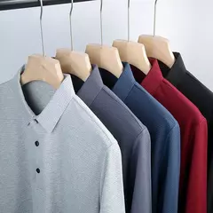 Image of Polo informal de negocios para hombre, camiseta de manga larga, Top cómodo de verano