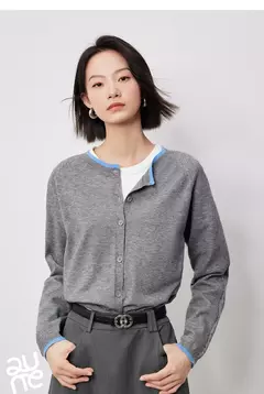 Imagen de TOYOUTH-suéter de punto para mujer, cárdigan de manga larga con botones y cuello redondo, Color contrastante, novedad de otoño, 2024