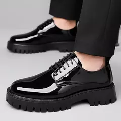 Estilo juvenil punta redonda estilo británico tacón bajo con cordones ropa de trabajo diaria informal zapatos de cuero para hombres - Eleganzie
