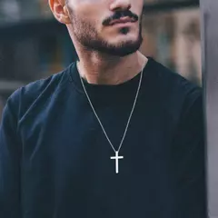 Vnox Collares cruzados para hombres y mujeres, colgante de cruz gruesa de acero inoxidable de color negro y plateado simple con cadena de caja - comprar en línea
