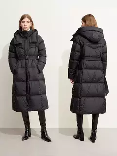 AMII-Abrigo acolchado de plumón minimalista para mujer, abrigo largo con capucha y cinturón, ligero y cálido, ropa de abrigo de moda para invierno, 2023, novedad de 12344187 - comprar en línea