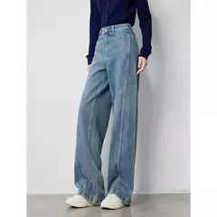 TOYOUTH-pantalones vaqueros de pierna ancha para mujer, Vaqueros largos de tiro alto con abertura, diseño perezoso, Otoño, 2024 en internet