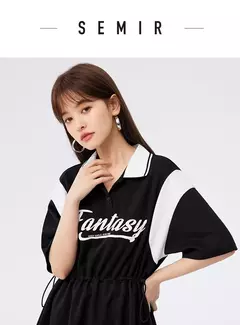 Semir-Vestido corto holgado con contraste de letras para mujer, con cintura ropa Retro, Polo, verano, 2023 en internet