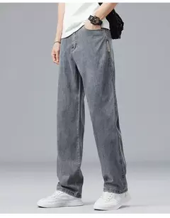 2025, nuevo verano, pantalones vaqueros ultrafinos de Lyocell para hombre, tela suave drapeada, pantalones vaqueros informales rectos sueltos, pantalones elásticos de seda helada para hombre - comprar en línea
