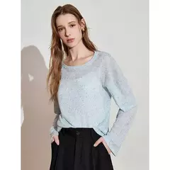 TOYOUTH-Camiseta de manga larga para mujer, Tops de punto con cuello redondo y manga larga romántica transparente, primavera 2025, 2025 - Eleganzie