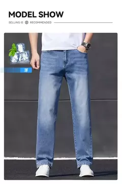 Primavera Verano hombres Color sólido lavado azul claro negocios Casual versátil suave transpirable suelto recto pantalones elásticos para hombres