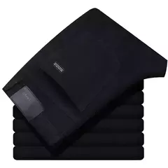 Image of 2025 moda cuatro estaciones clásico azul negro trabajo pantalones vaqueros hombres Jeans Casual recto estiramiento ropa de marca masculina